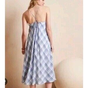 Nwt Banana Republic Fit-and-Flare Dress White Blue Plaid SIZE XXL Tie Back 172